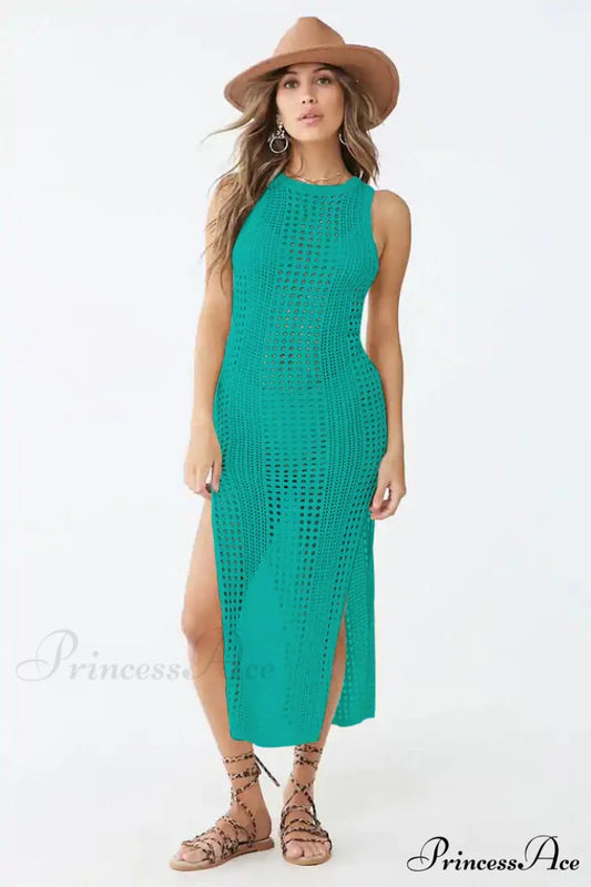 Knitted Cutout Split Charming Beach Cover Up Dress Free Size / 1#