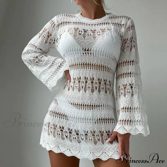 Knitted Empty Out Seductive Backless Beach Mini Boho Dress Cover-up bohodress-250126