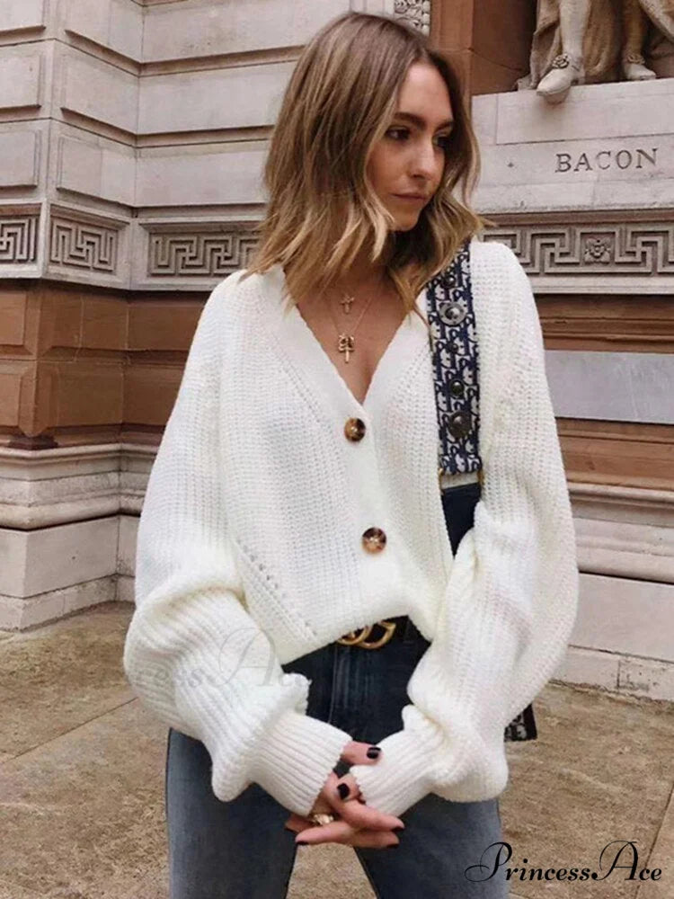 Knitted Fashion Autumn Long Sleeve Loose Cardigans White / One Size