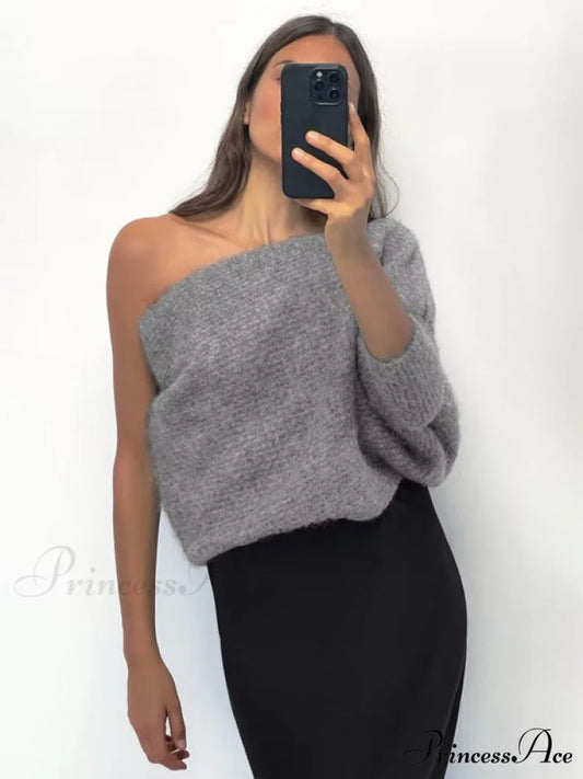 Knitted for Sweater Asymmetrical Arm Long Top Women