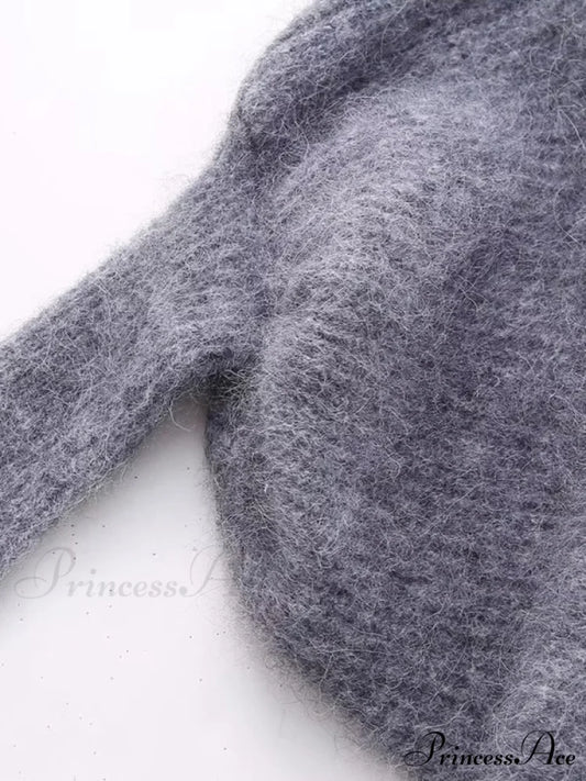 Knitted for Sweater Asymmetrical Arm Long Top Women Grey / S