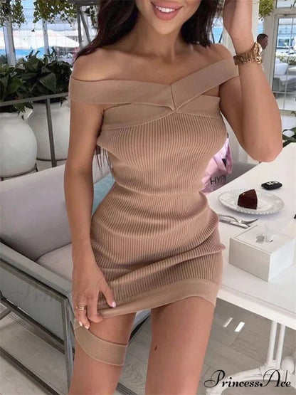 Knitted Halter Bandage Short Dress minidress-250223