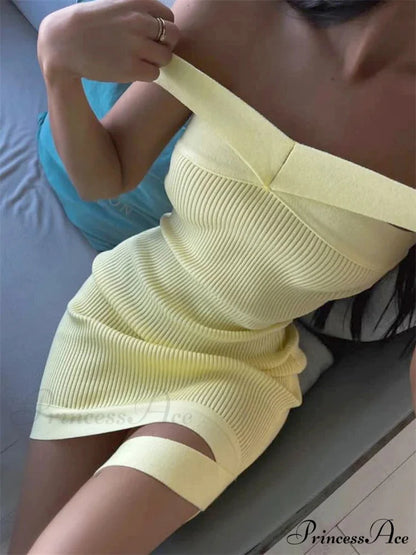 Knitted Halter Bandage Short Dress minidress-250223