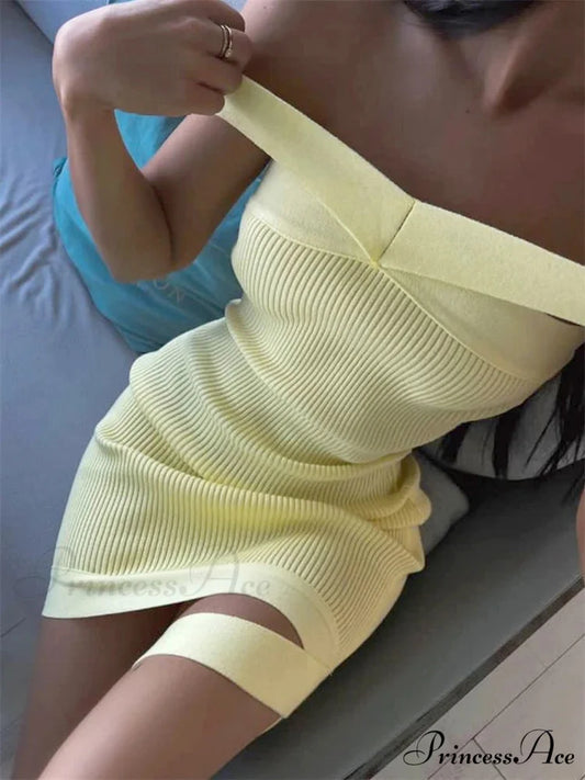 Knitted Halter Bandage Short Dress minidress-250223