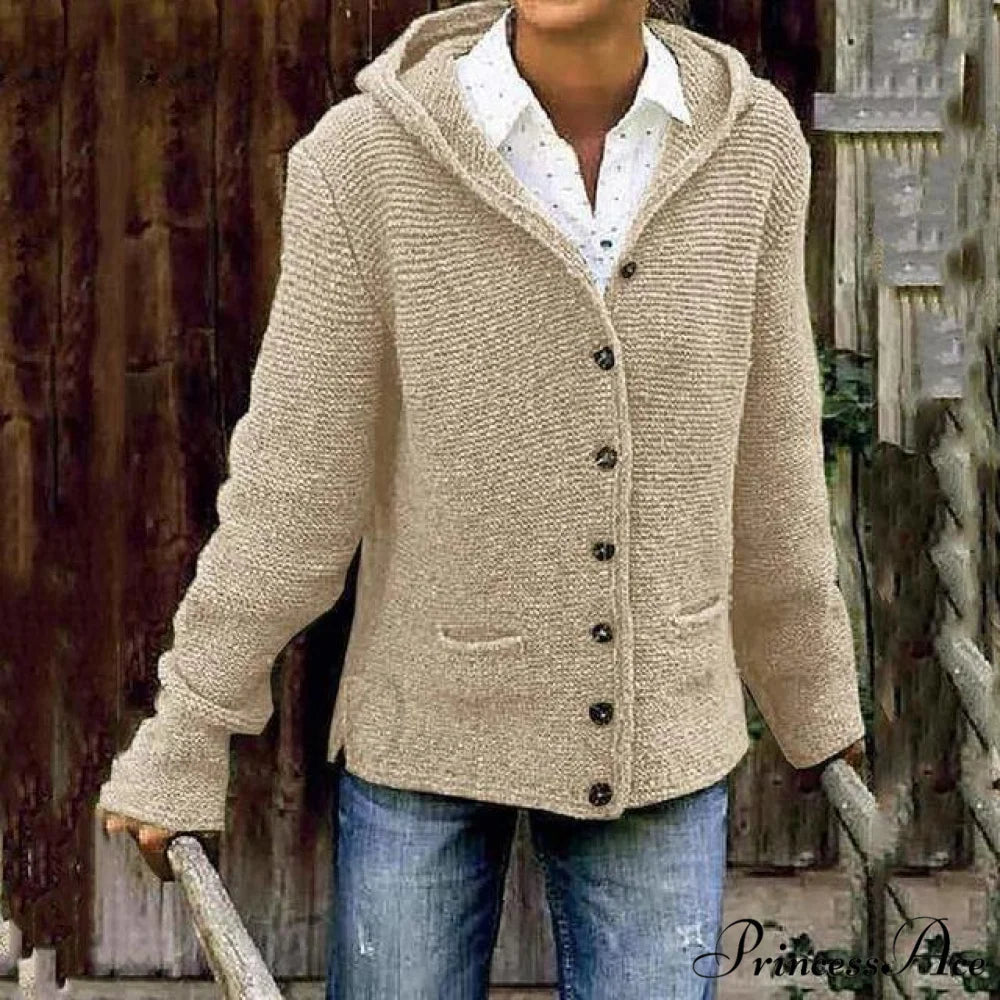 Knitted Hooded Vintage Cardigan Beige / S