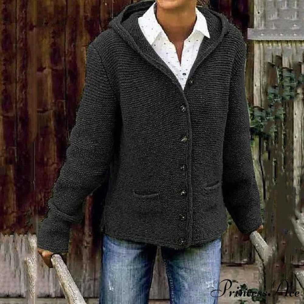 Knitted Hooded Vintage Cardigan Black / S