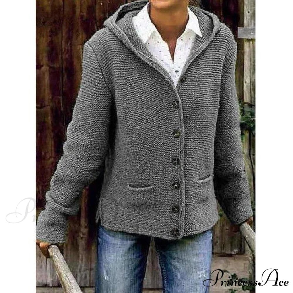 Knitted Hooded Vintage Cardigan Gray / S