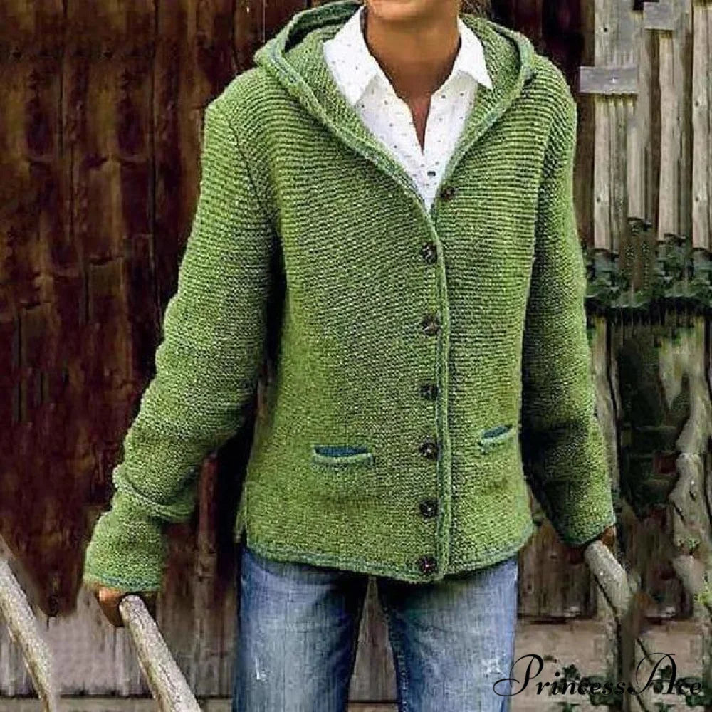 Knitted Hooded Vintage Cardigan Green / S