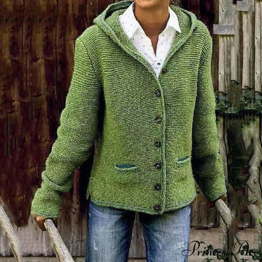Knitted Hooded Vintage Cardigan Green / S