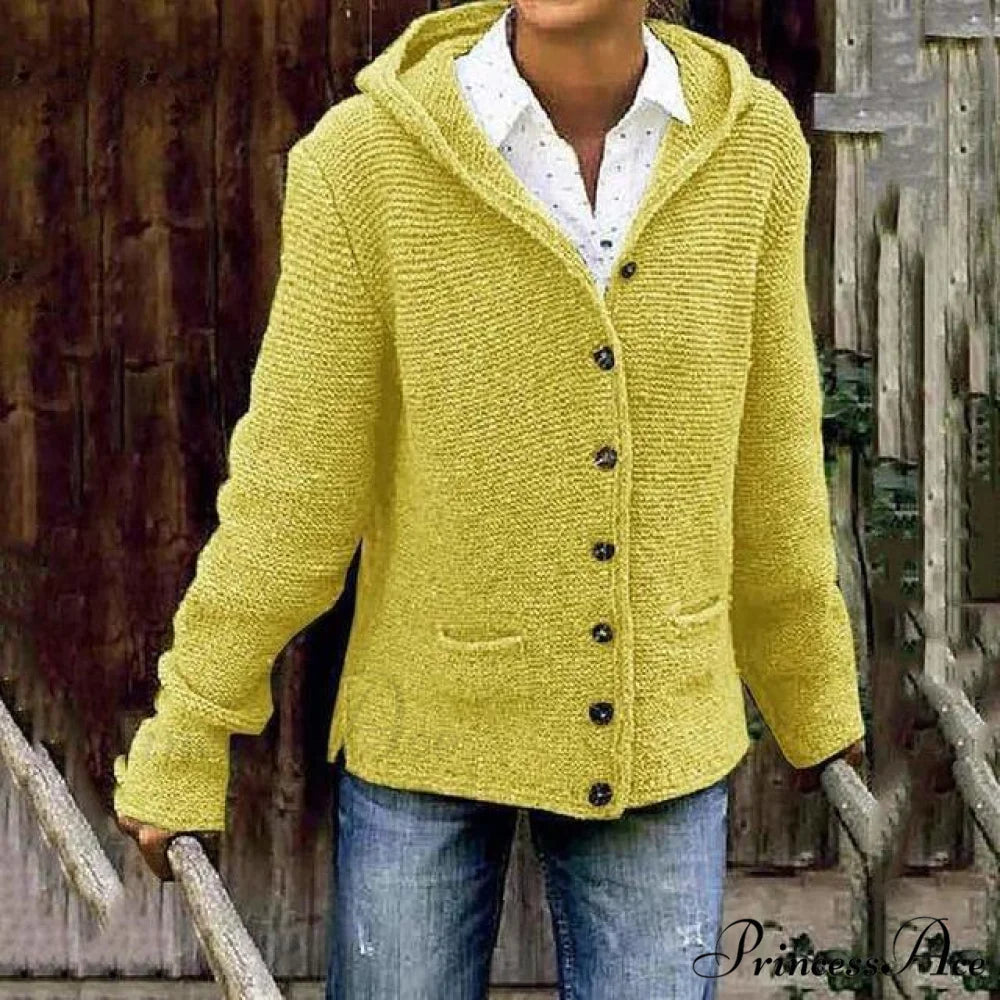 Knitted Hooded Vintage Cardigan Yellow / S