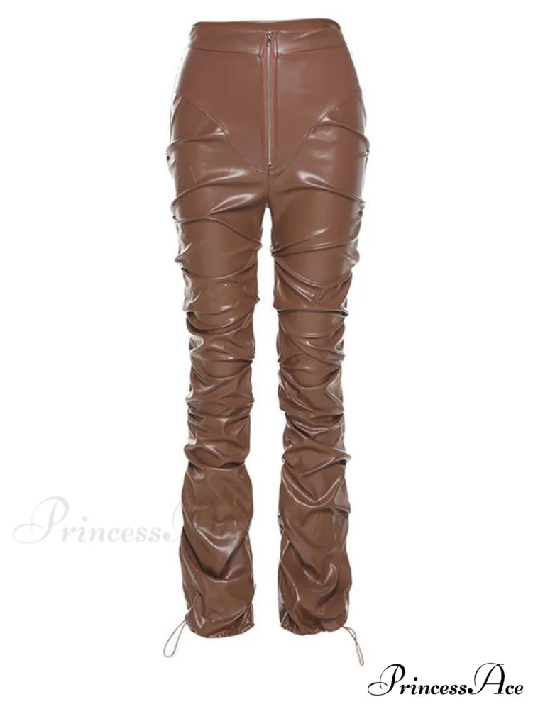 Knitted Lace Puff Trendy Sleeve Patchwork Top Brown / S