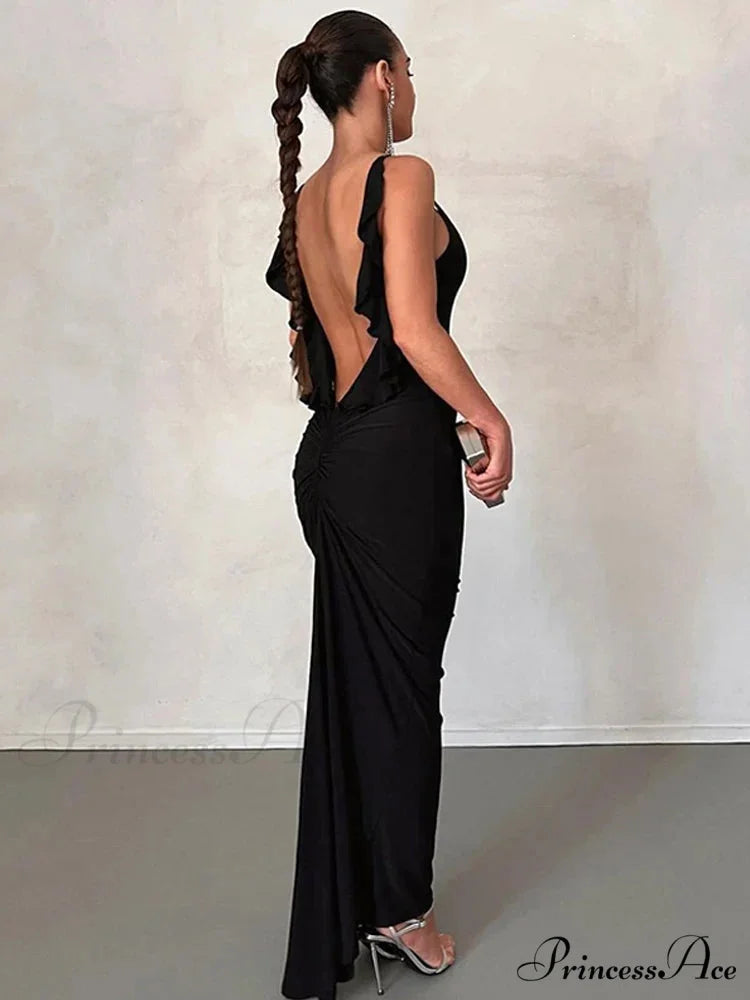 Knitted Open Back Maxi Dress BLACK / S