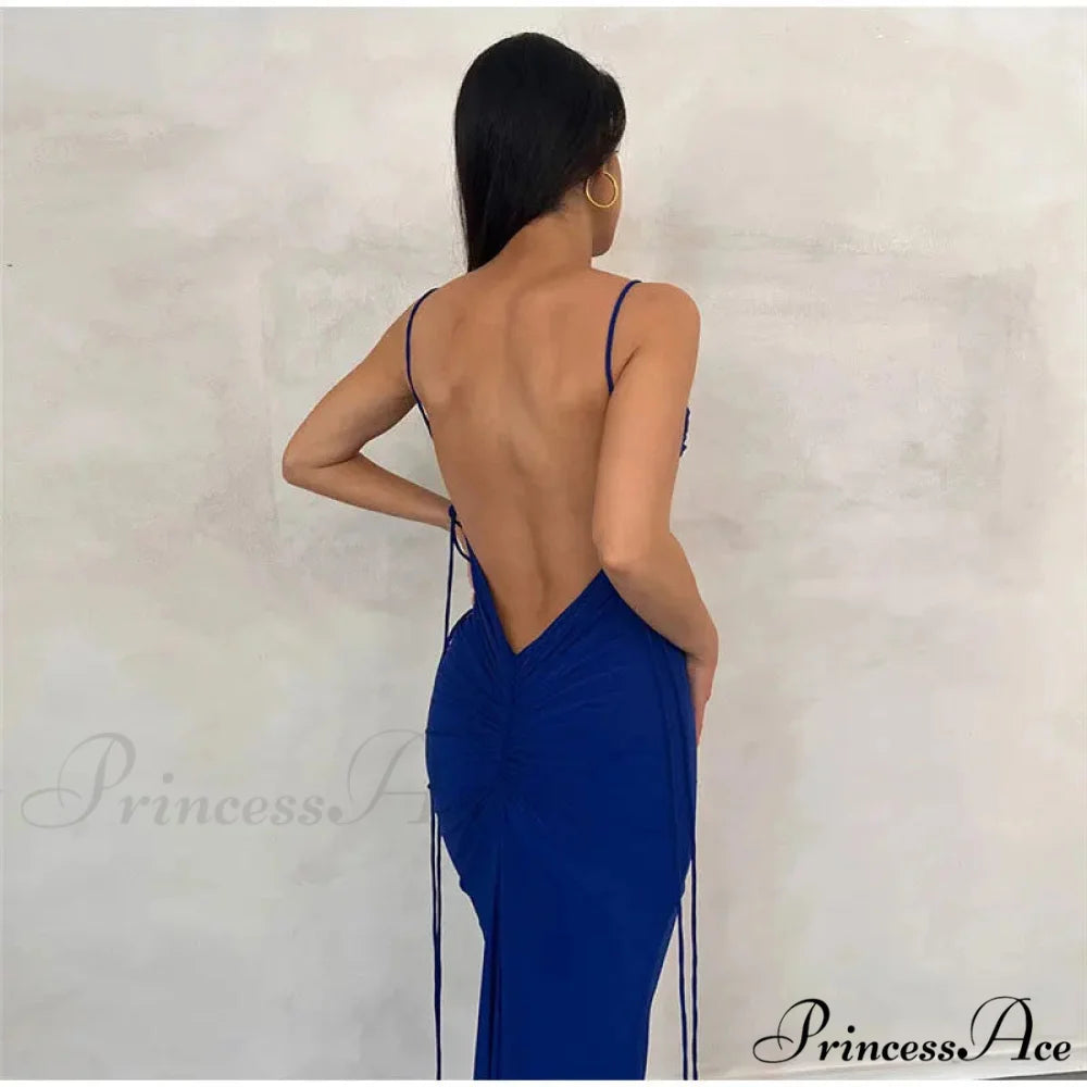 Knitted Open Back Maxi Dress Dark Blue / S