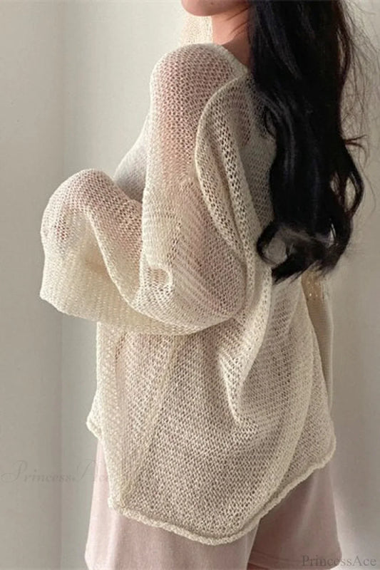 Knitted Openwork Loose Long Sleeve Chic Blouse
