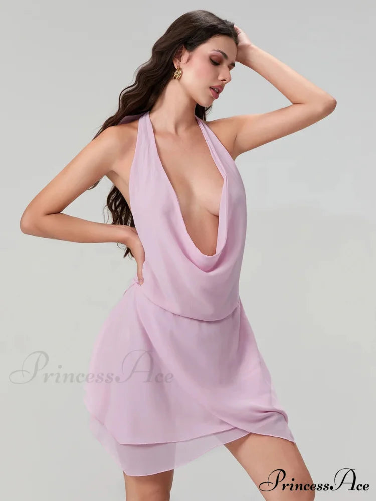 Knitted Pierced Bind-Up Mini Dress pink / S minidress-250223