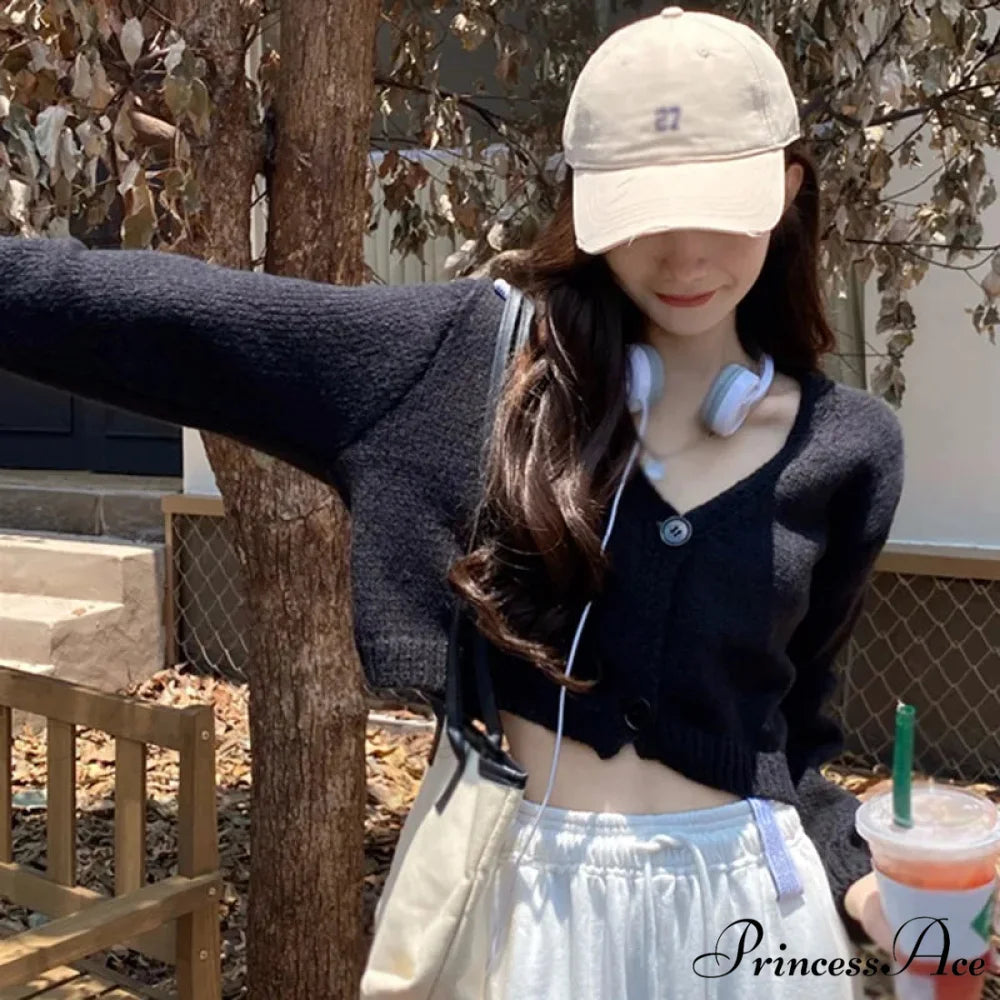 Knitted Shortened Korean V-Neck Y2K Cardigan cardiagn-250126