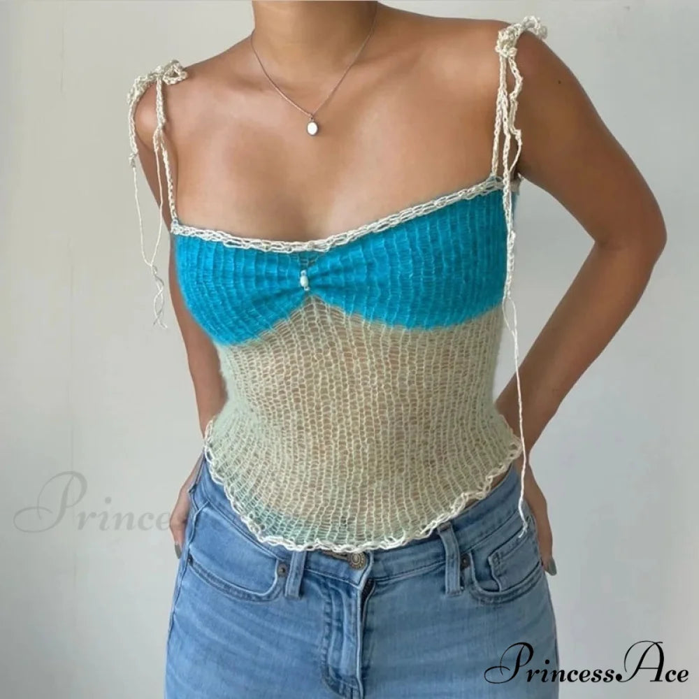 Knitted Slit Fitted Cropped Top Blue / S croptop-250223