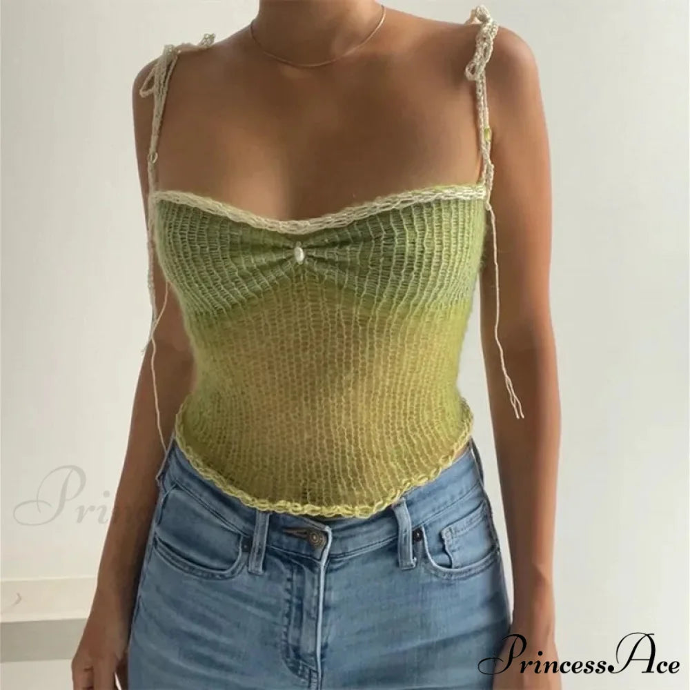 Knitted Slit Fitted Cropped Top Green / S croptop-250223