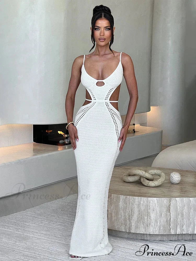 Knitted Sophisticated Long Vacation Dress WHITE / S vacationdress-250223