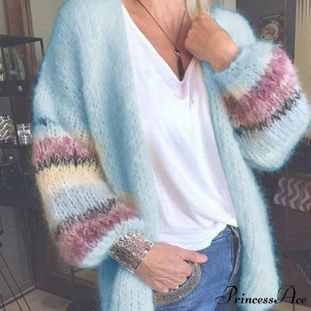 Knitted Striped Cardigan Blue / S