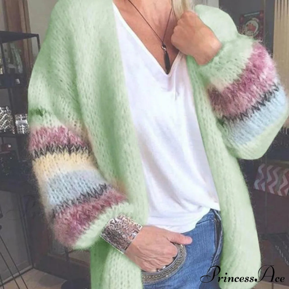 Knitted Striped Cardigan Green / S