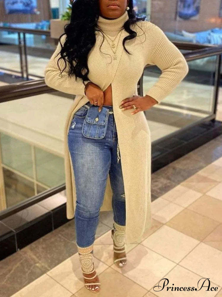 Knitted Tassels Graceful Ripped Long Cardigan