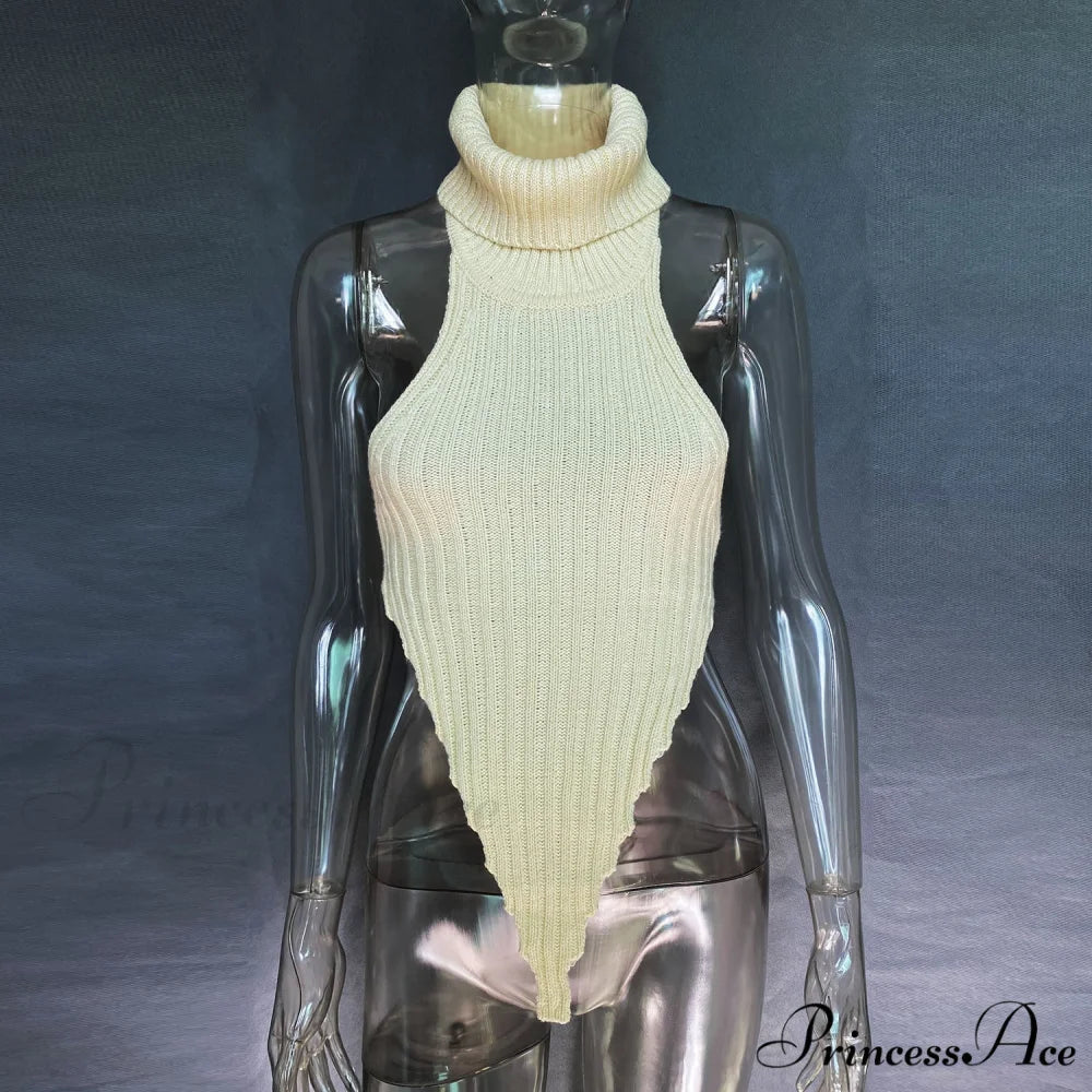 Knitted Turtleneck Stylish Backless Crop Top