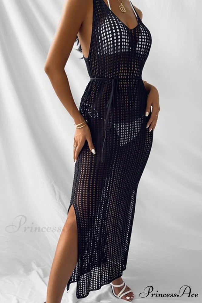 Knitted V Neck Charming Side Split Cover Up