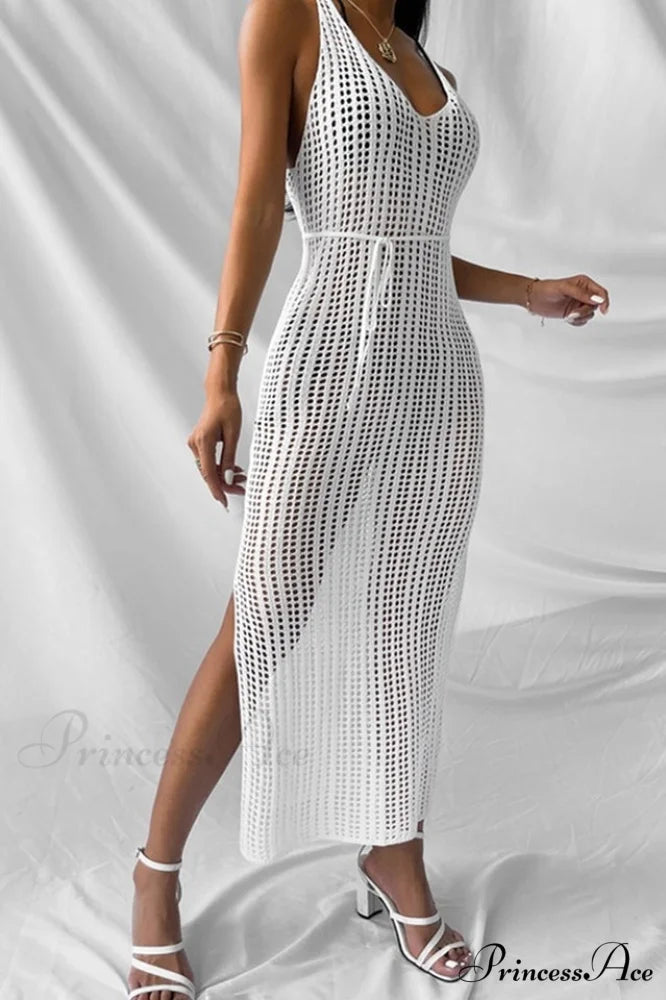 Knitted V Neck Charming Side Split Cover Up