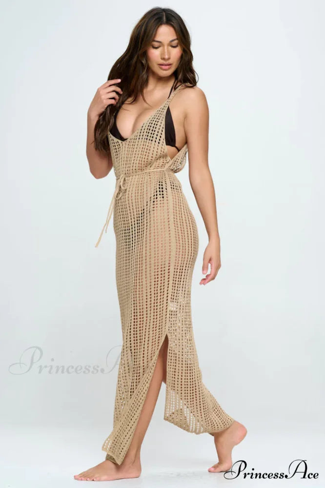 Knitted V Neck Charming Side Split Cover Up