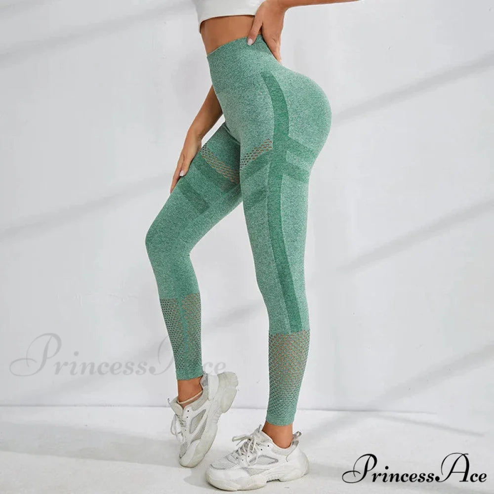 Knitting Mesh High Waist Fashion Yoga Legging Green / S
