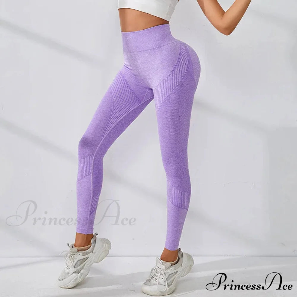 Knitting Mesh High Waist Fashion Yoga Legging Purple / S