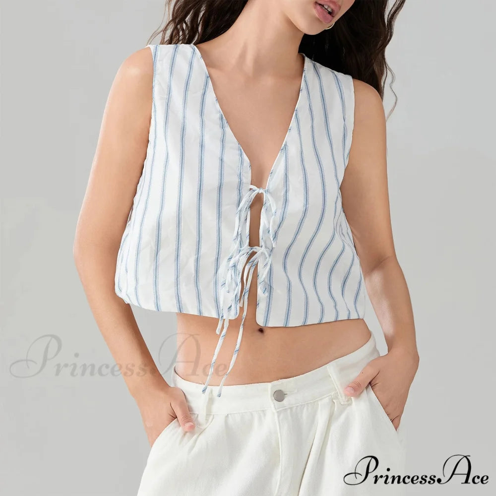 Knotted Striped Bandage Cropped Top blue / S croptop-250223