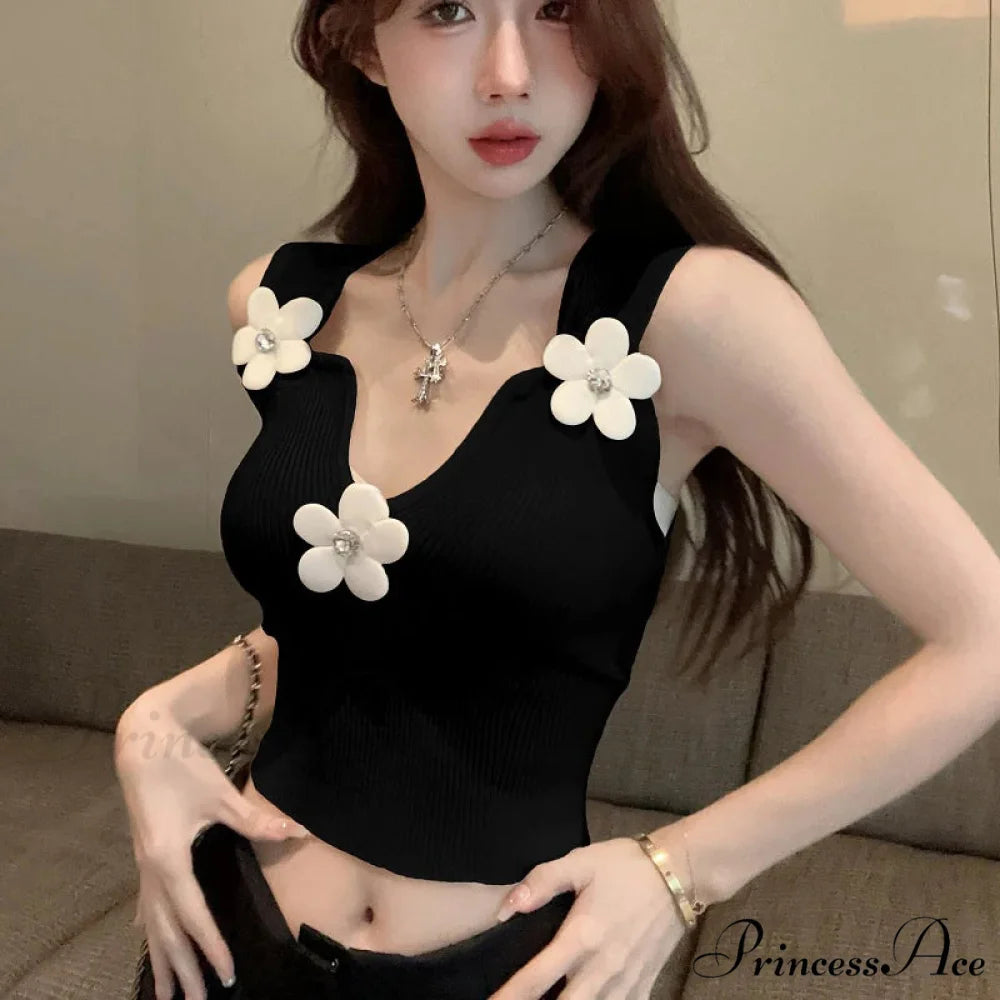 Korean 3D Blossoming Plunging Stretchy Crop Top croptop-250126
