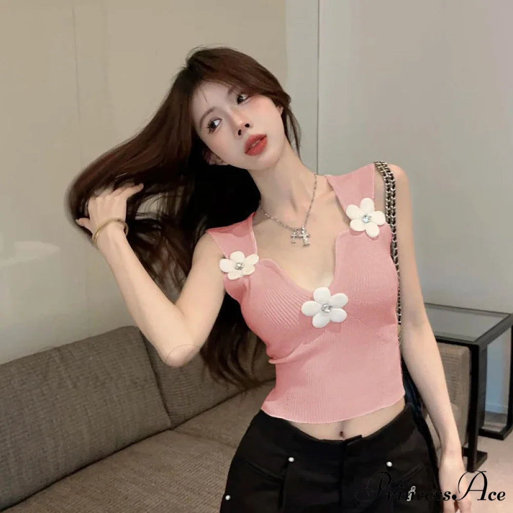 Korean 3D Blossoming Plunging Stretchy Crop Top croptop-250126