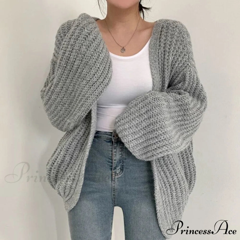 Korean Chic Autumn Lazy Style Cardigan Gray / One Size