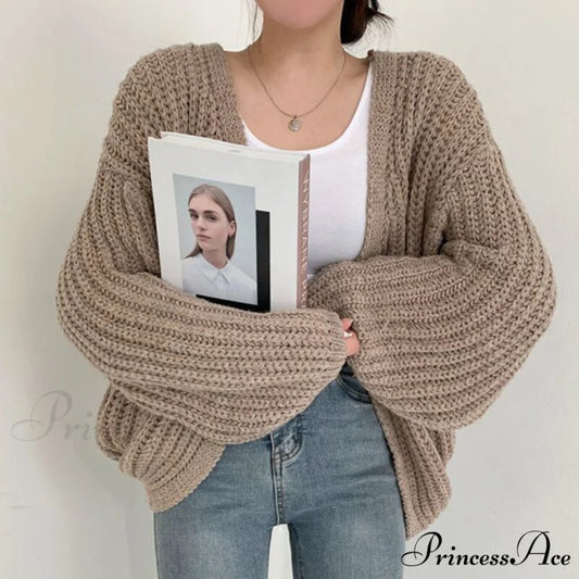 Korean Chic Autumn Lazy Style Cardigan Khaki / One Size