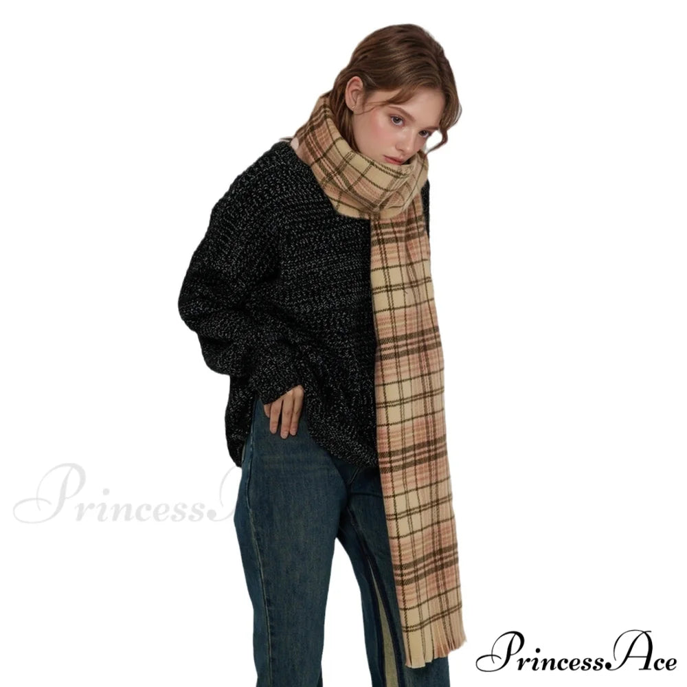 Korean Elegant Fashionable Soft Warm Cozy Classic Trendy Shawl Scarf BROWN