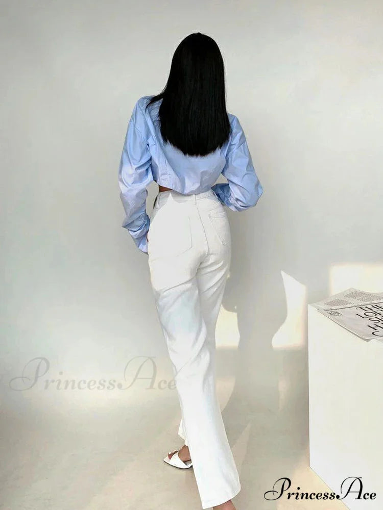 Korean Fashion Long Sleeve Button Crop Blouse blouse-250126