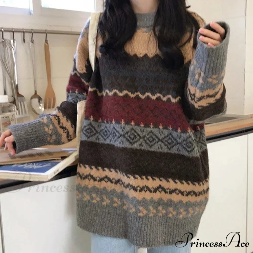 Korean Fashion Striped Baggy Jumper swraters-241228