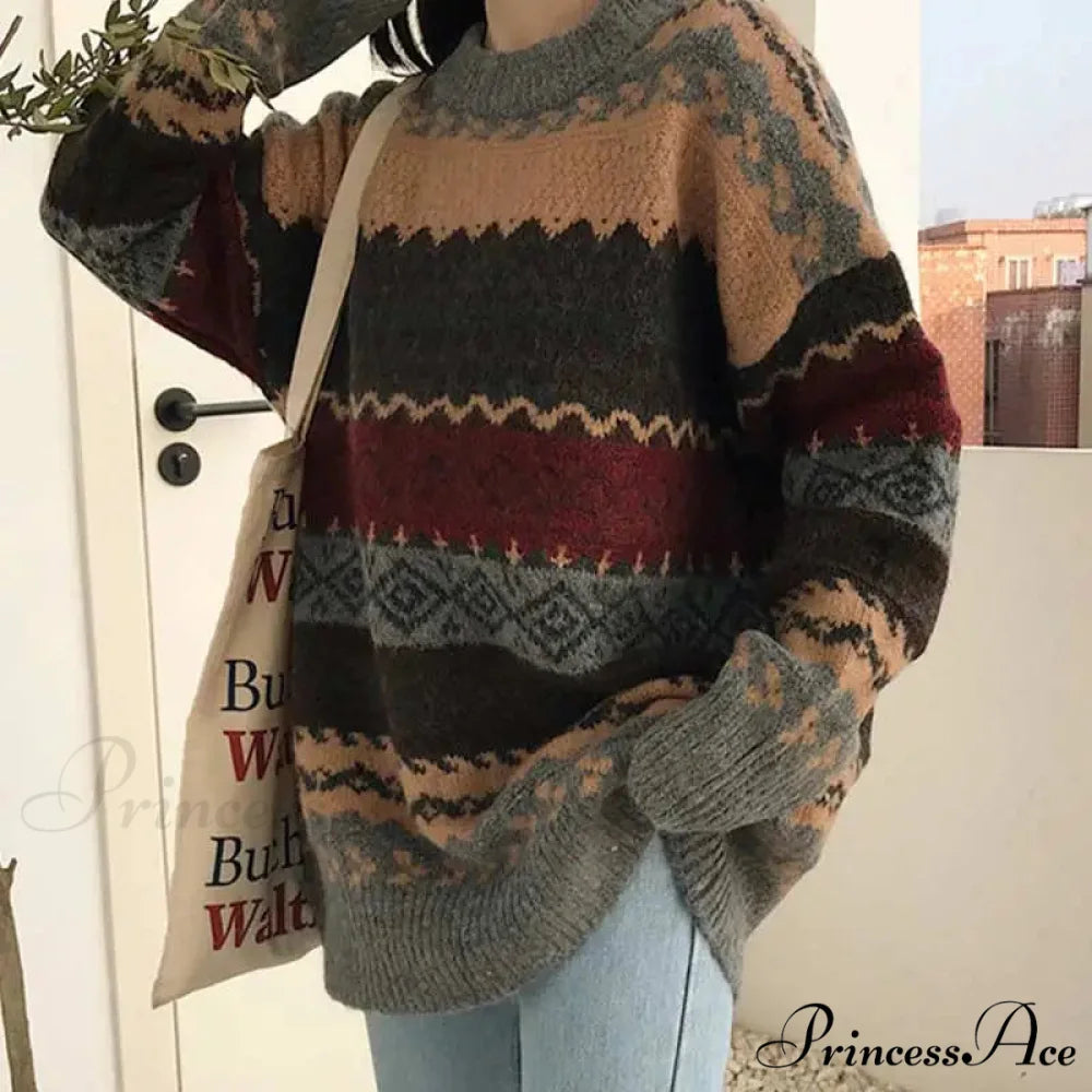 Korean Fashion Striped Baggy Jumper swraters-241228