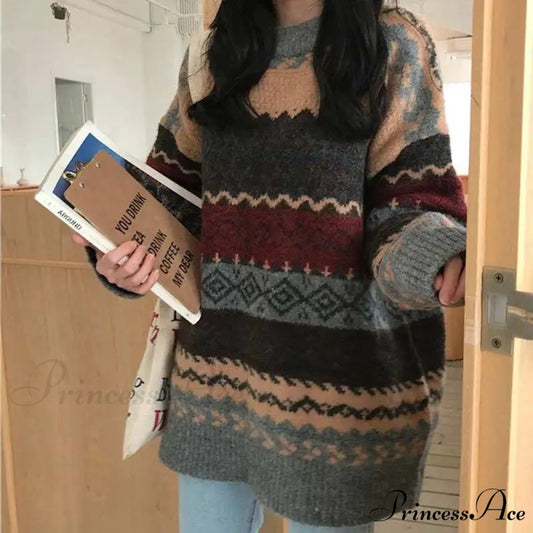 Korean Fashion Striped Baggy Jumper swraters-241228