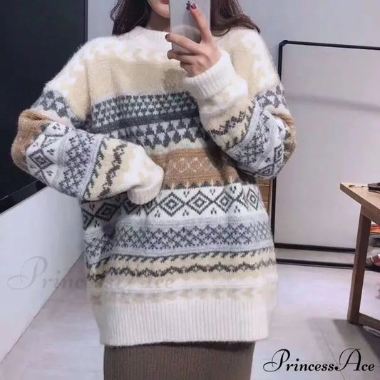 Korean Fashion Striped Baggy Jumper White / One Size swraters-241228