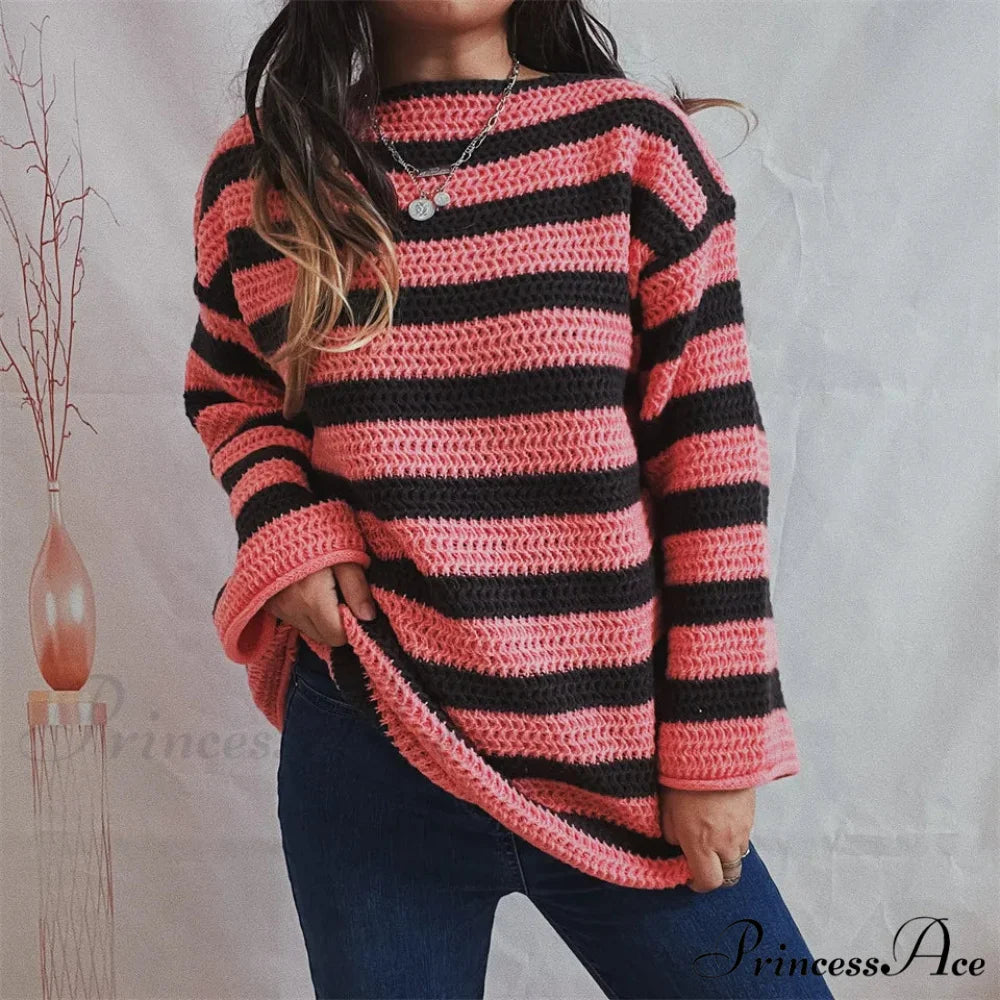 Korean Fashion Striped Generous Sweater Pink / S swraters-241228