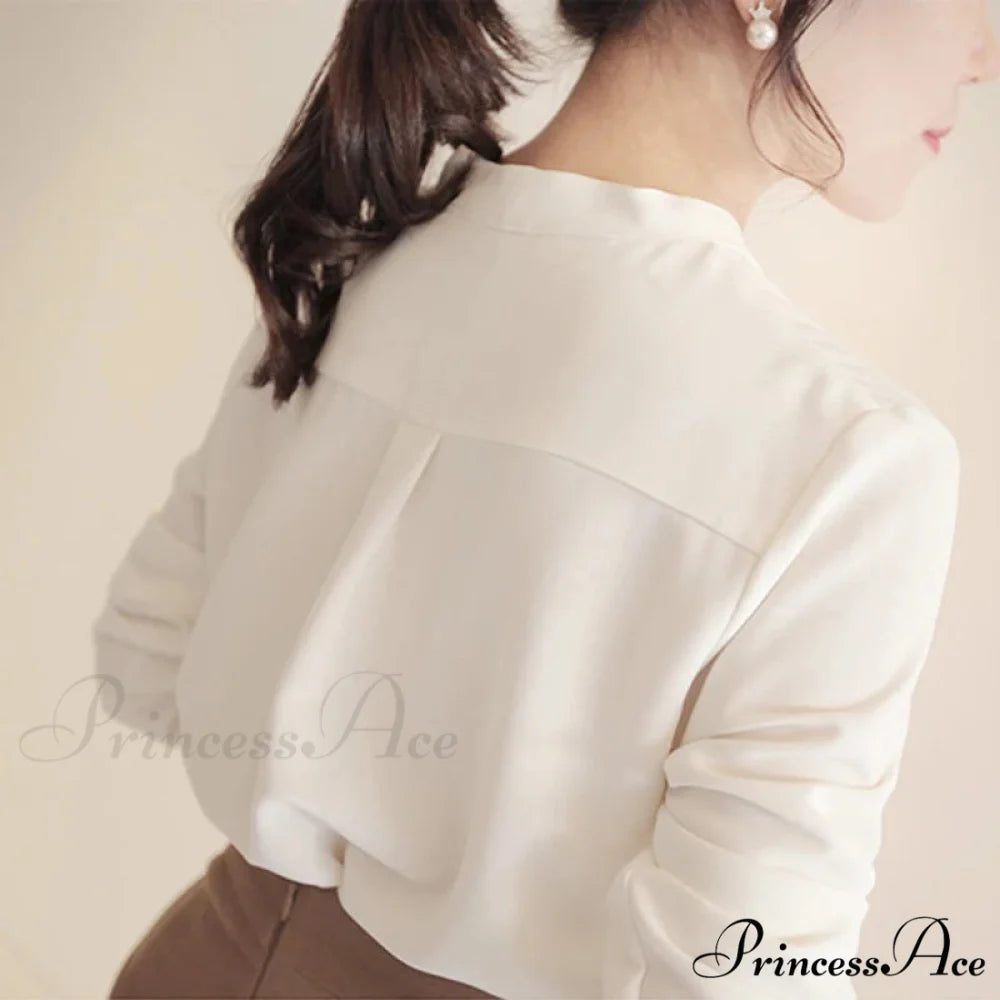 Korean Fashion V-neck Baggy Chiffon Work Blouse blouse-250126