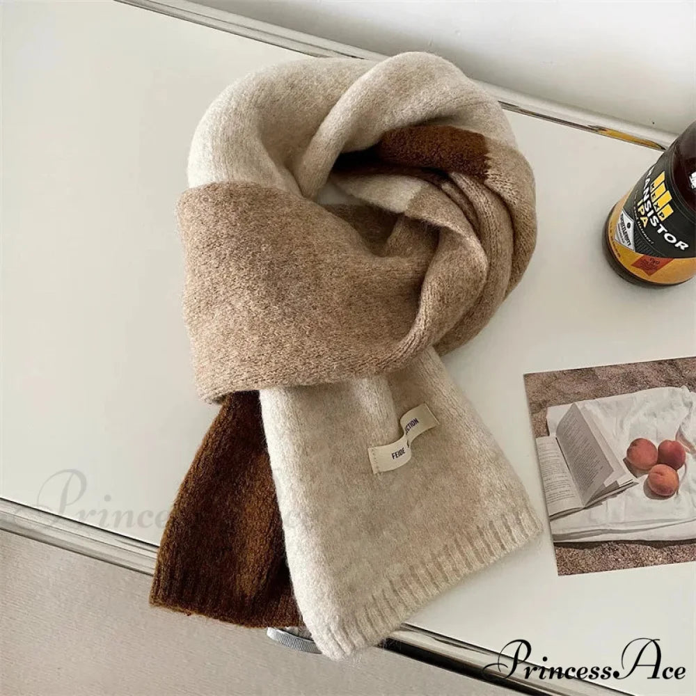 Korean Fashion Winter Wool Striped Scarf beige 1 scarf-241228