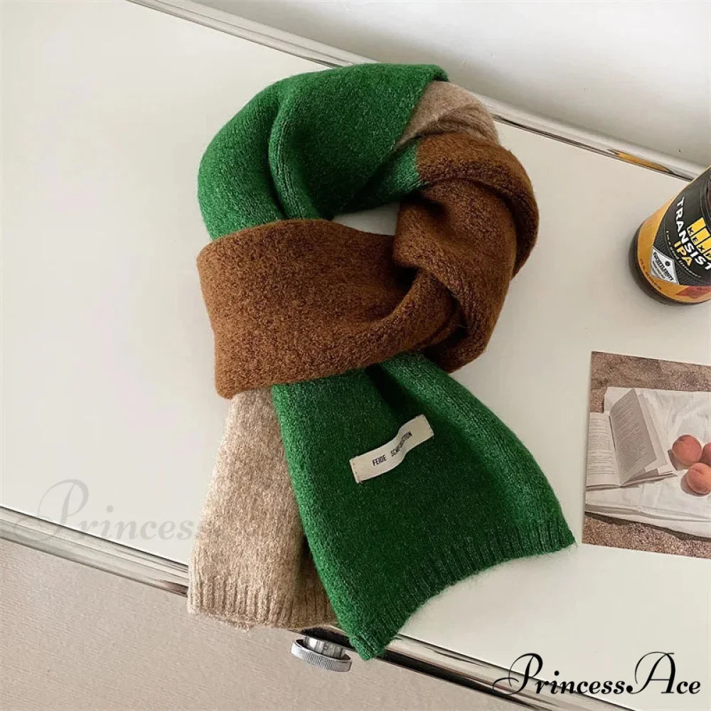 Korean Fashion Winter Wool Striped Scarf green 1 scarf-241228