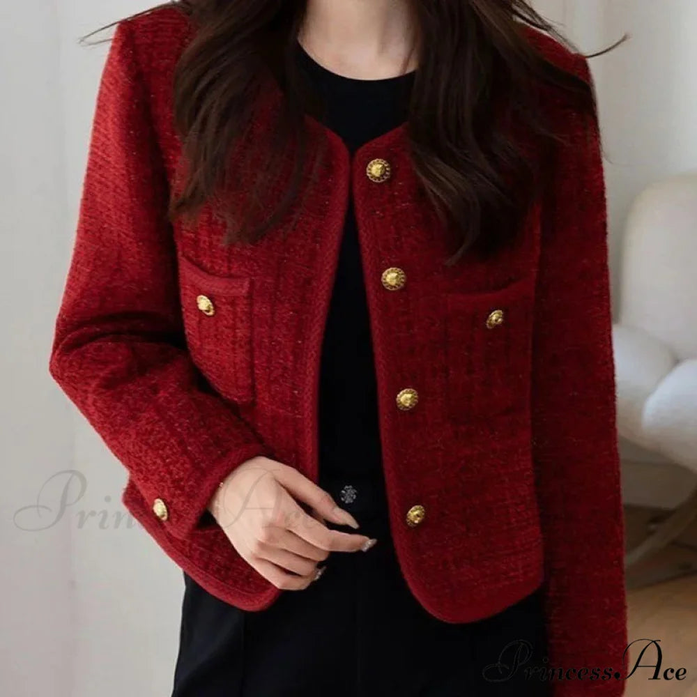 Korean Short Tweed Woolen Cardigan