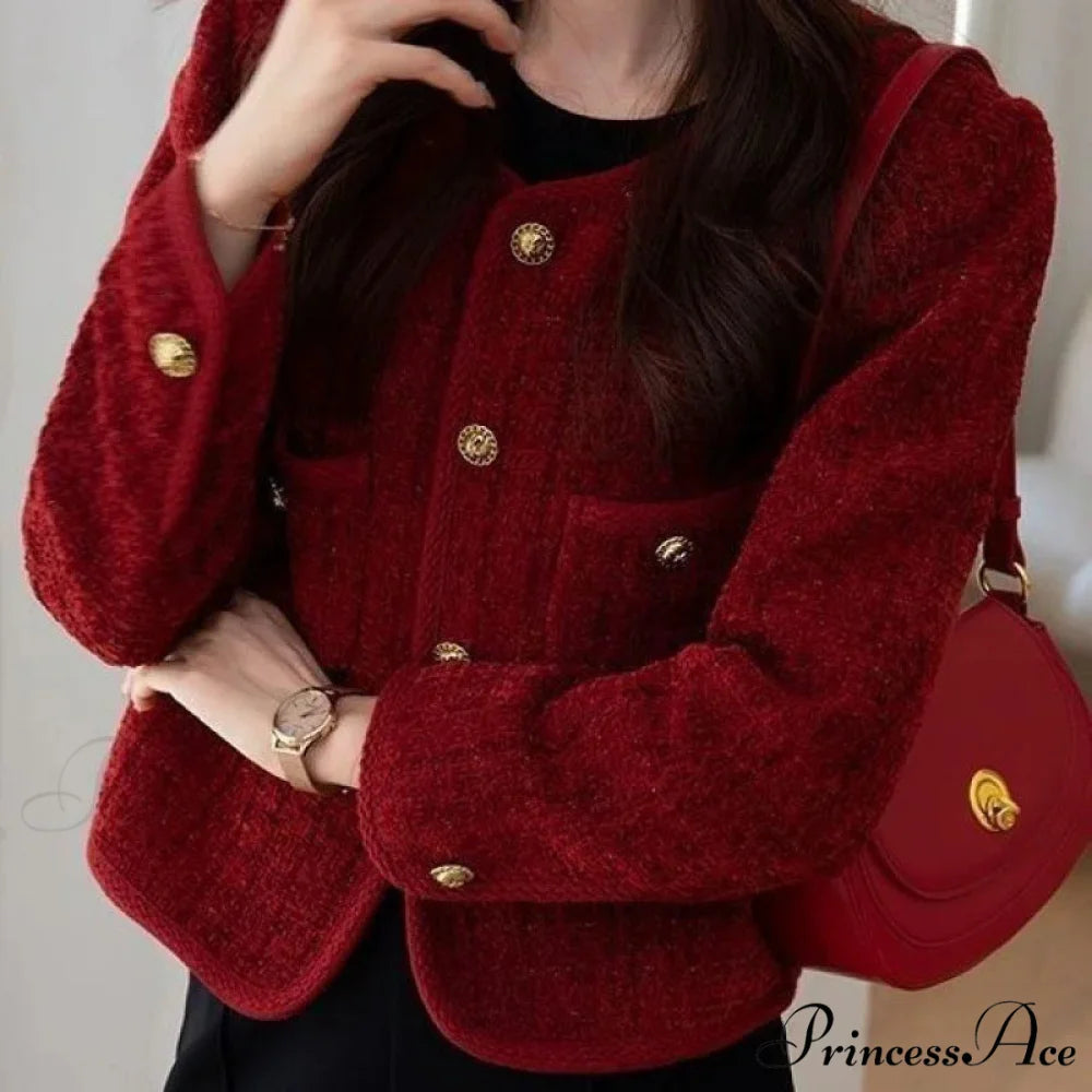 Korean Short Tweed Woolen Cardigan