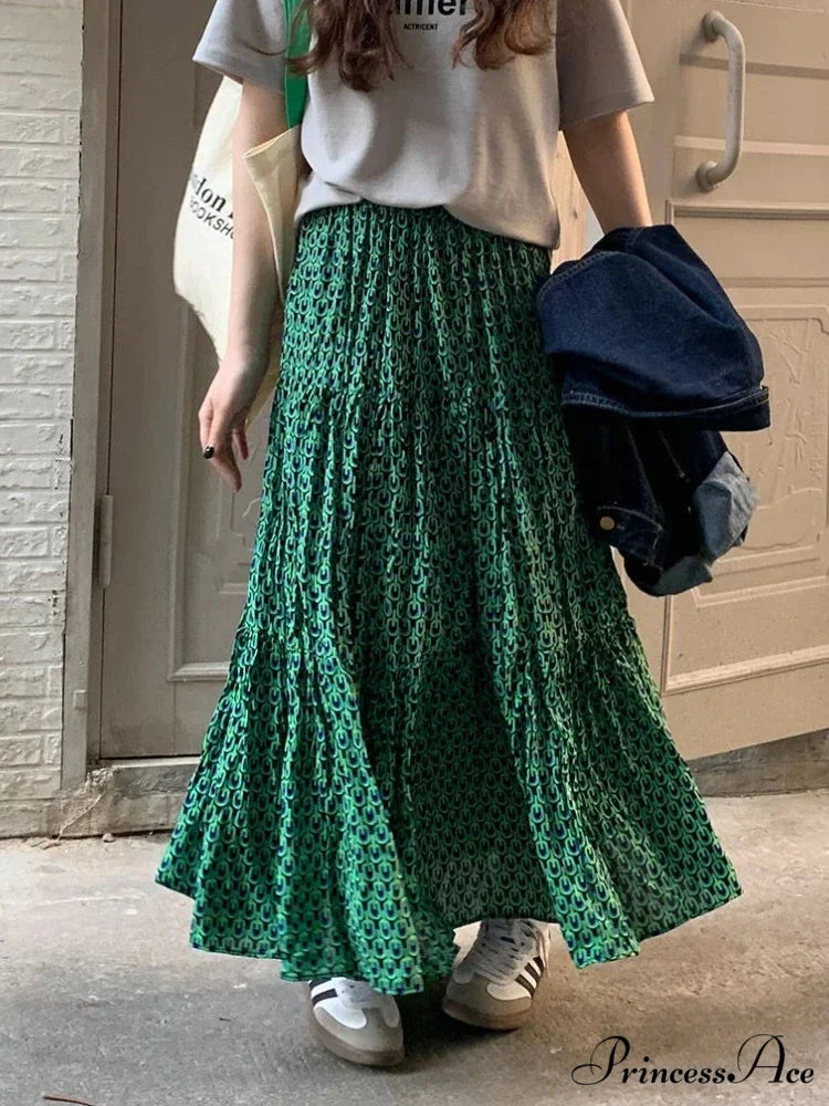 Korean Style Informal Timeless Women’s Maxi Floral Skirt Relaxed A-line skirt-250126